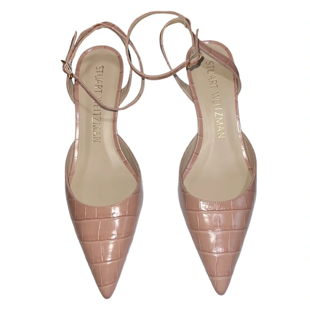 NEW NIB Stuart Weitzman Barelythere 50 Pump In Toast Printed Soft Croc